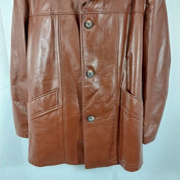VINTAGE LONDON FOG! RICH PECAN BROWN GENUINE LEATHER ZIP OUT LINER COAT! SZ 42R - Picture 5 of 12